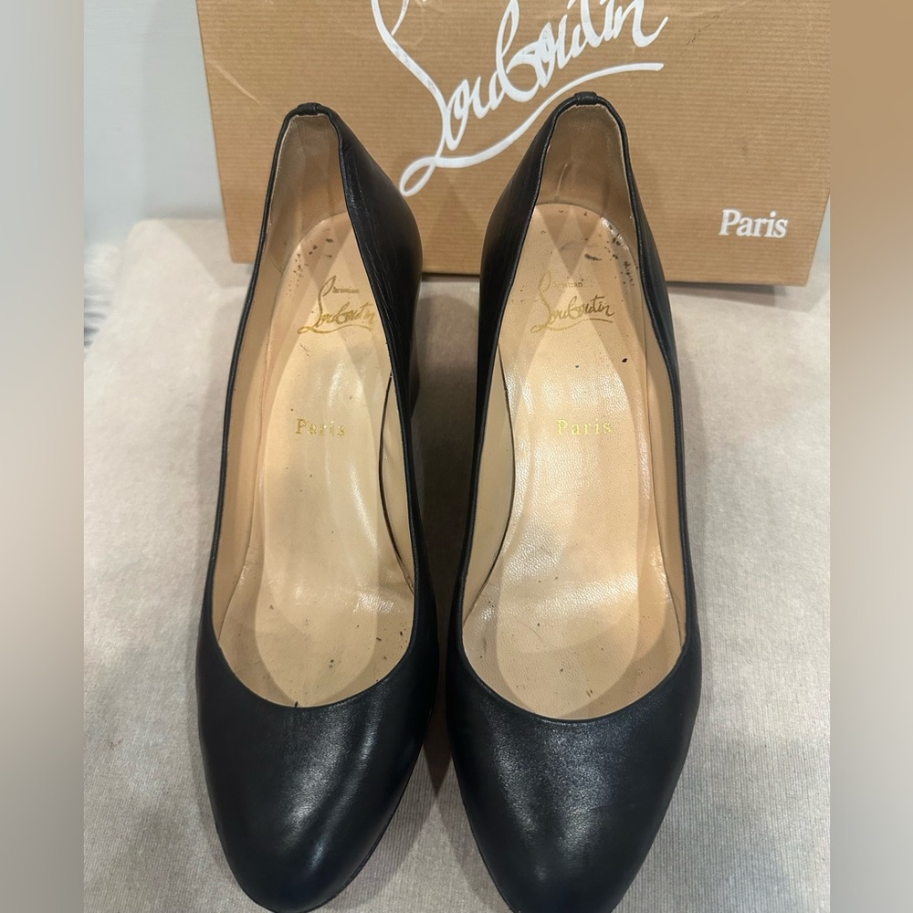 Christian Louboutin Black Leather Wedge Pumps - Picture 3 of 16